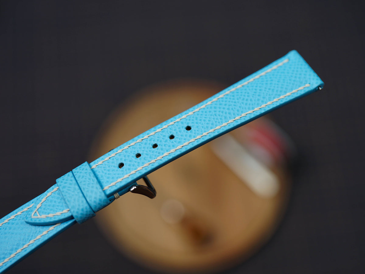 Bespoke Sky Blue Epsom Leather Watch Strap, Dress Watch Band
