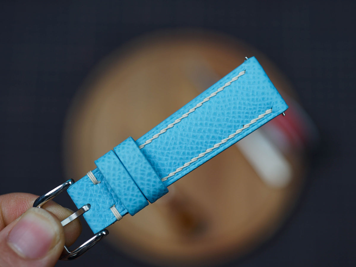 Bespoke Sky Blue Epsom Leather Watch Strap, Dress Watch Band