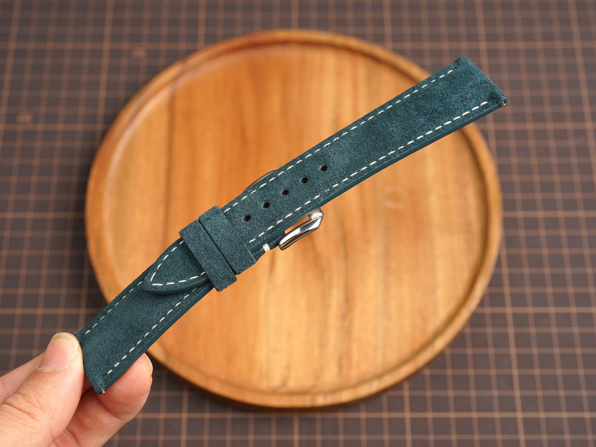 Bespoke Teal Green Suede Leather Watch Strap, Vintage Watch Band