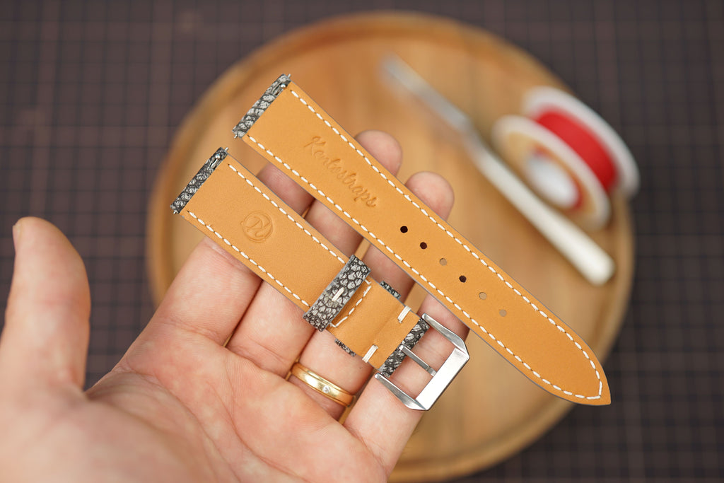 Bespoke Two Tone Exotic Gray Ostrich Leather Watch Strap