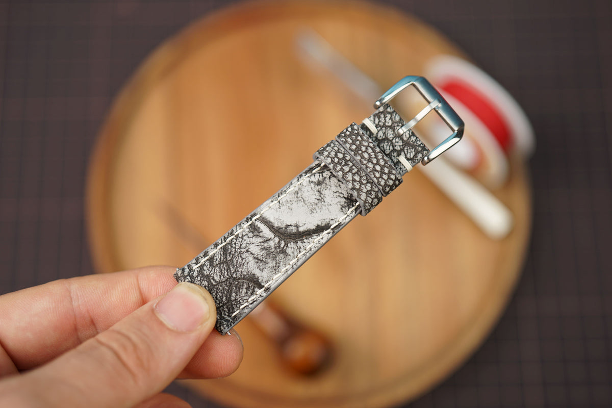 Bespoke Two Tone Exotic Gray Ostrich Leather Watch Strap