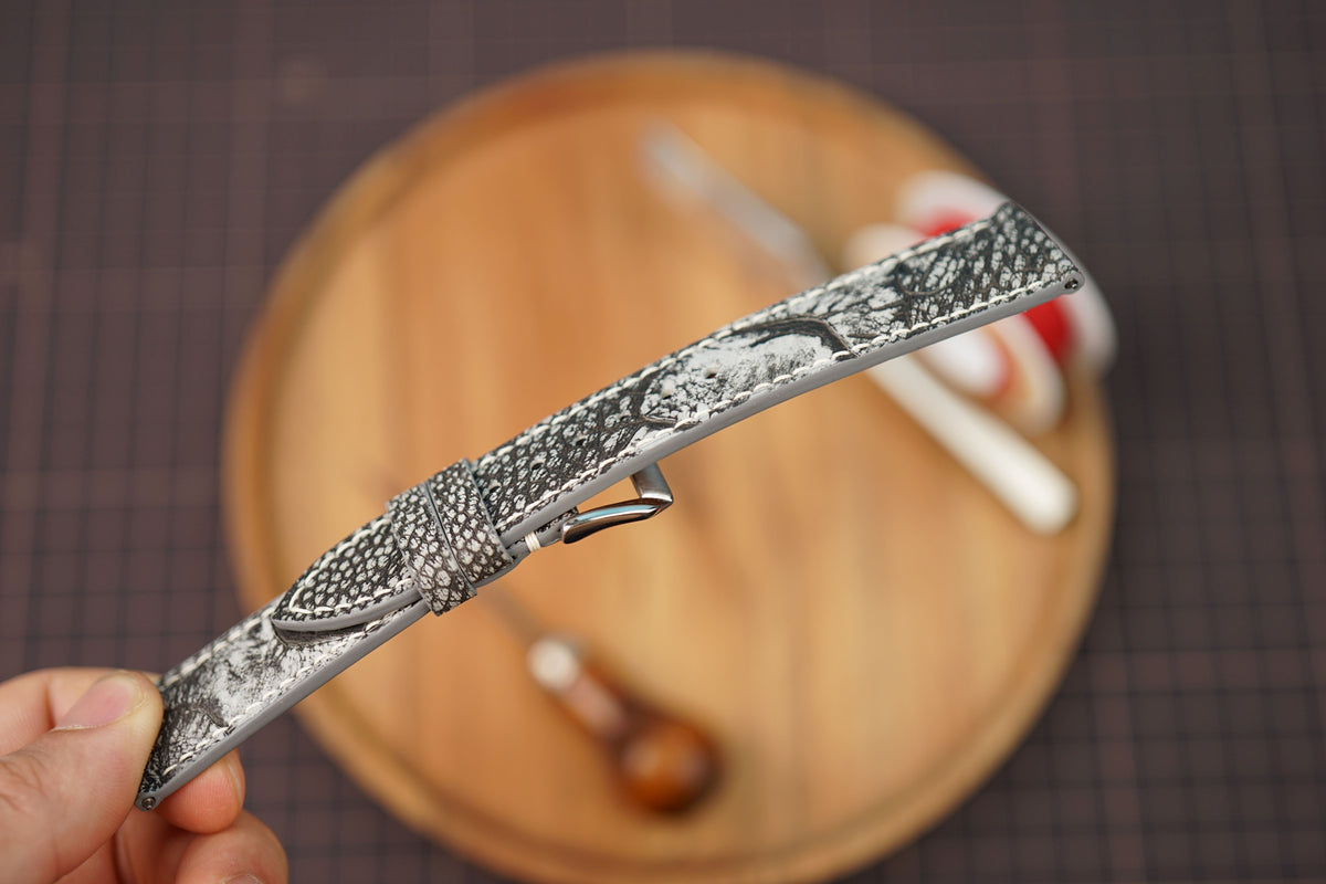 Bespoke Two Tone Exotic Gray Ostrich Leather Watch Strap