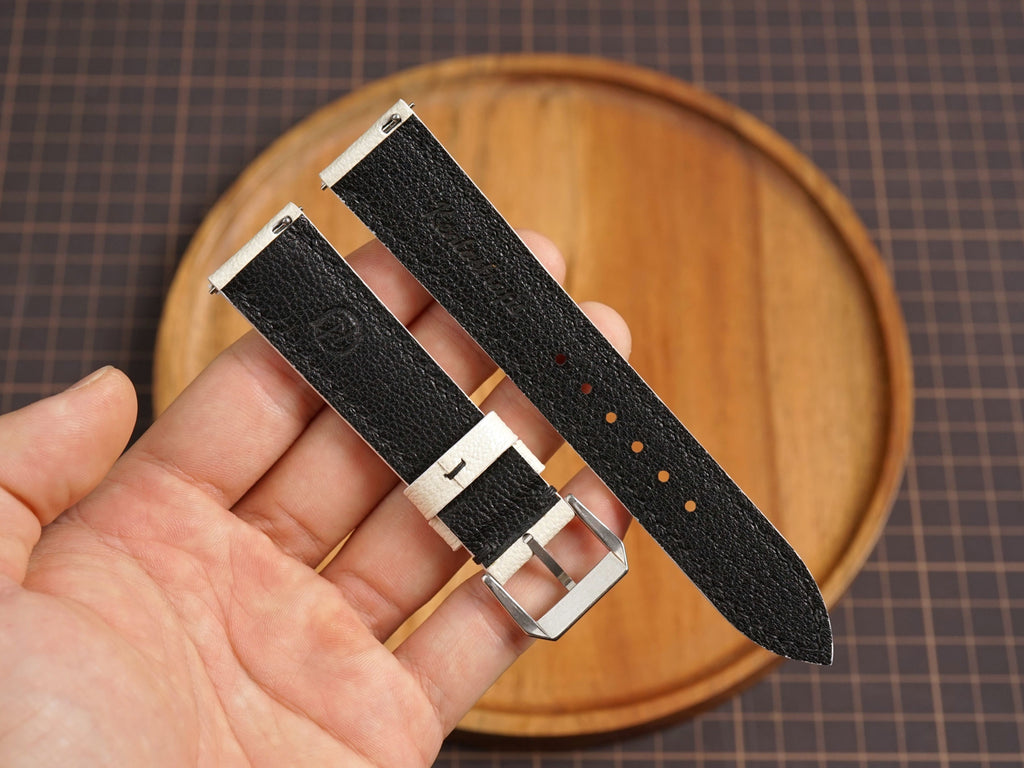 Bespoke White Black Rally Racing Alran Leather Watch Strap, Perforated Watch Band