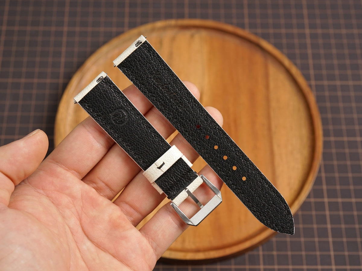 Bespoke White Black Rally Racing Alran Leather Watch Strap, Perforated Watch Band