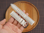 Bespoke White Black Rally Racing Alran Leather Watch Strap, Perforated Watch Band