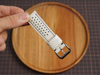 Bespoke White Black Rally Racing Alran Leather Watch Strap, Perforated Watch Band
