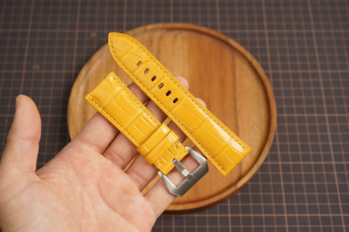 Bespoke Glossy Yellow Alligator Leather Watch Strap for Panerai 20/22/24/26/27mm