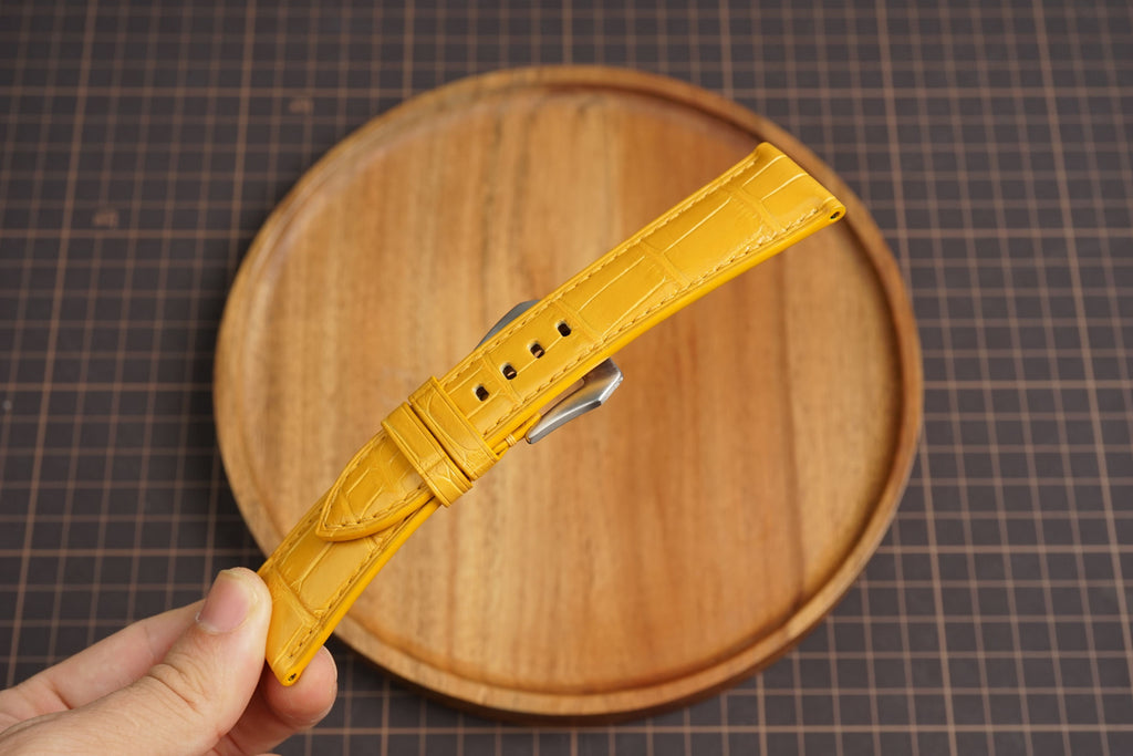 Bespoke Glossy Yellow Alligator Leather Watch Strap for Panerai 20/22/24/26/27mm