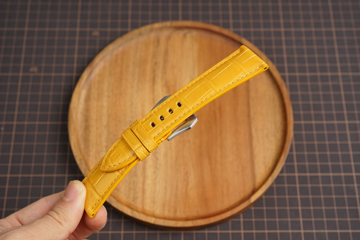 Bespoke Glossy Yellow Alligator Leather Watch Strap for Panerai 20/22/24/26/27mm