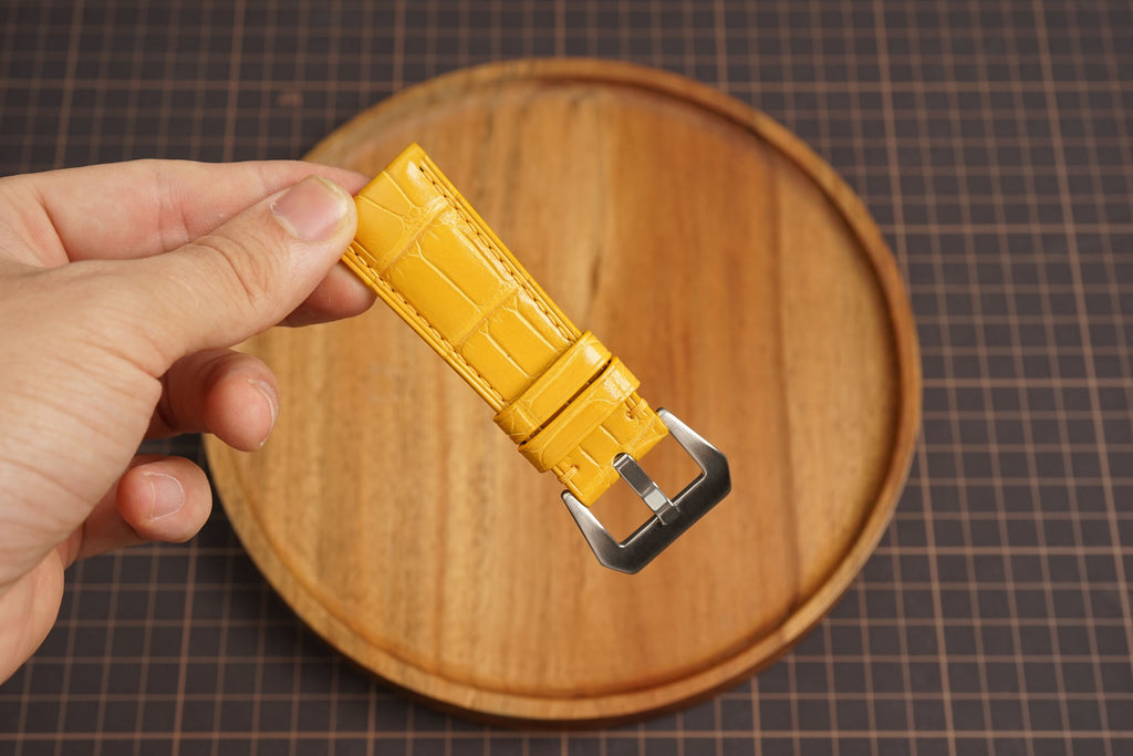 Bespoke Glossy Yellow Alligator Leather Watch Strap for Panerai 20/22/24/26/27mm
