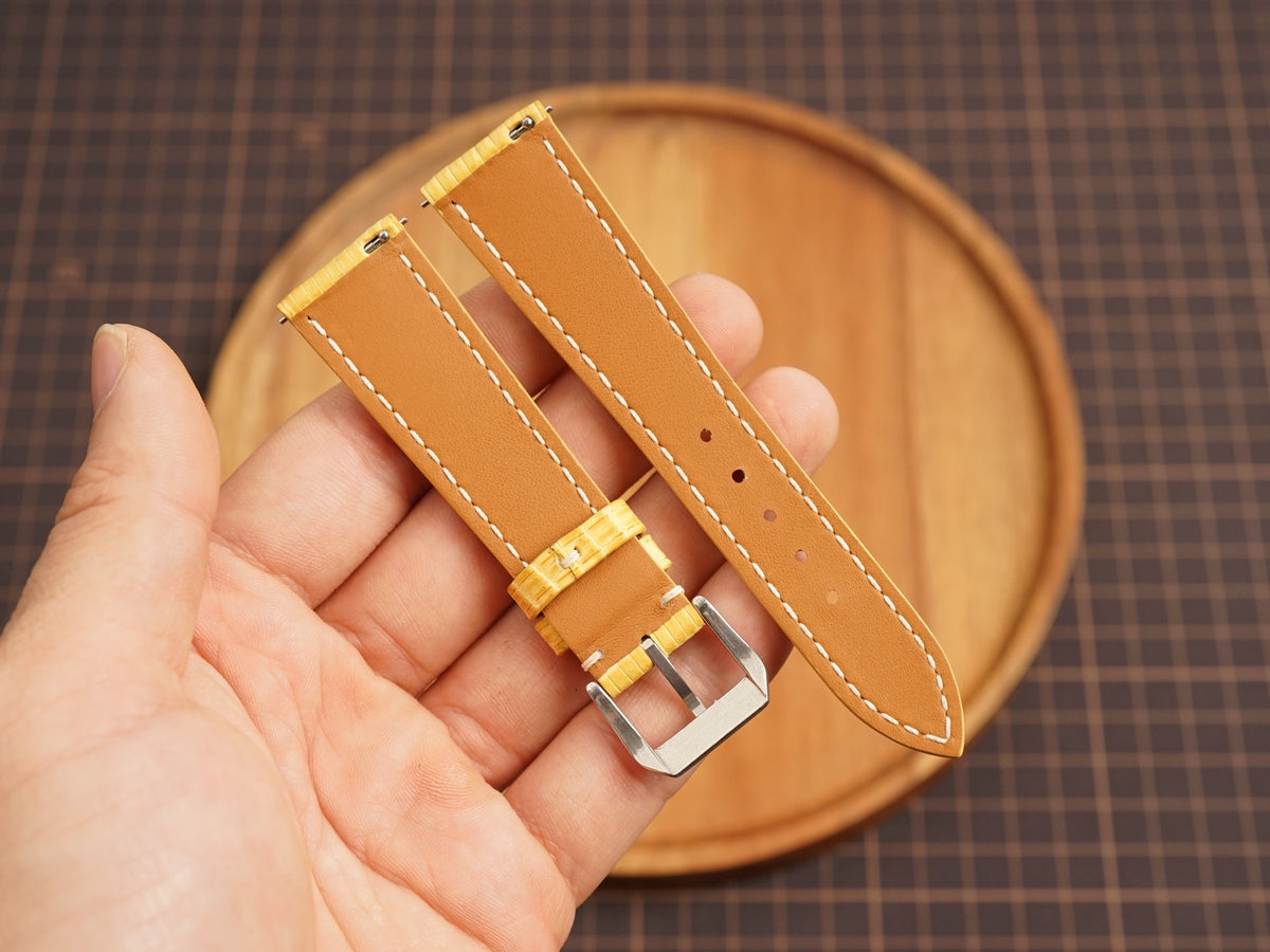 Bespoke Yellow Matte Lizard Leather Watch Strap, Dress Watch Band