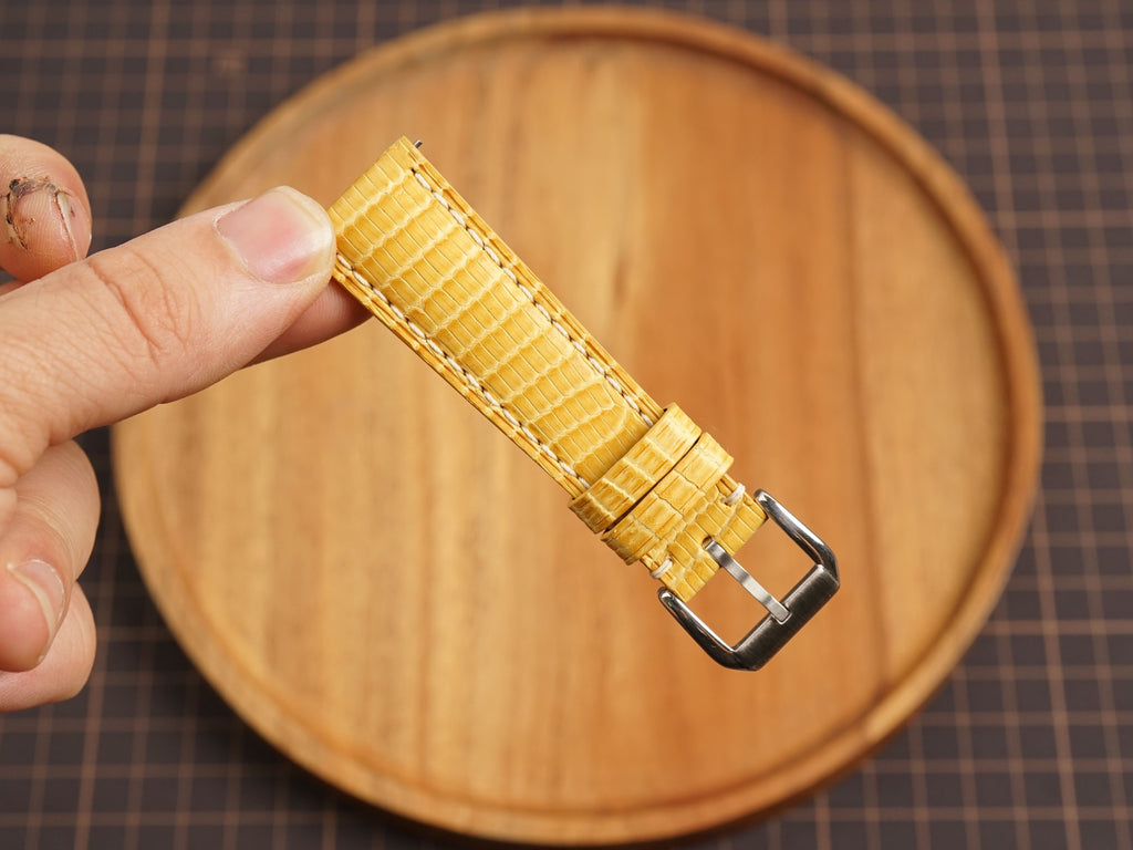 Bespoke Yellow Matte Lizard Leather Watch Strap, Dress Watch Band