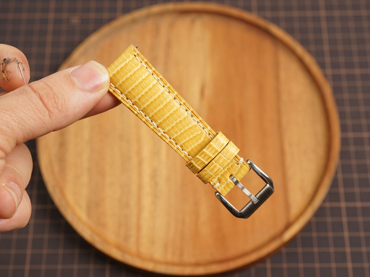 Bespoke Yellow Matte Lizard Leather Watch Strap, Dress Watch Band