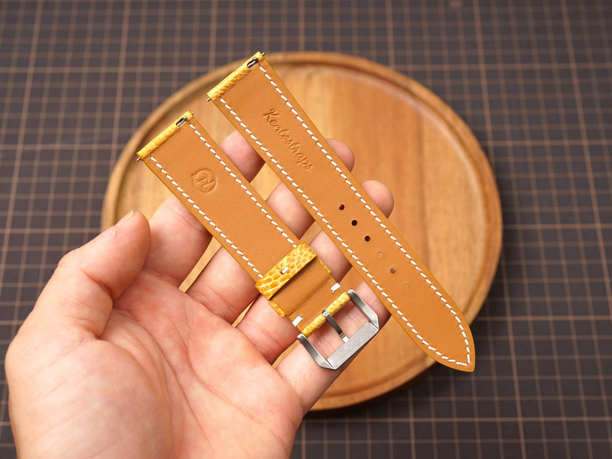 Bespoke Yellow Ostrich Leather Watch Strap, Flat and Padded Design