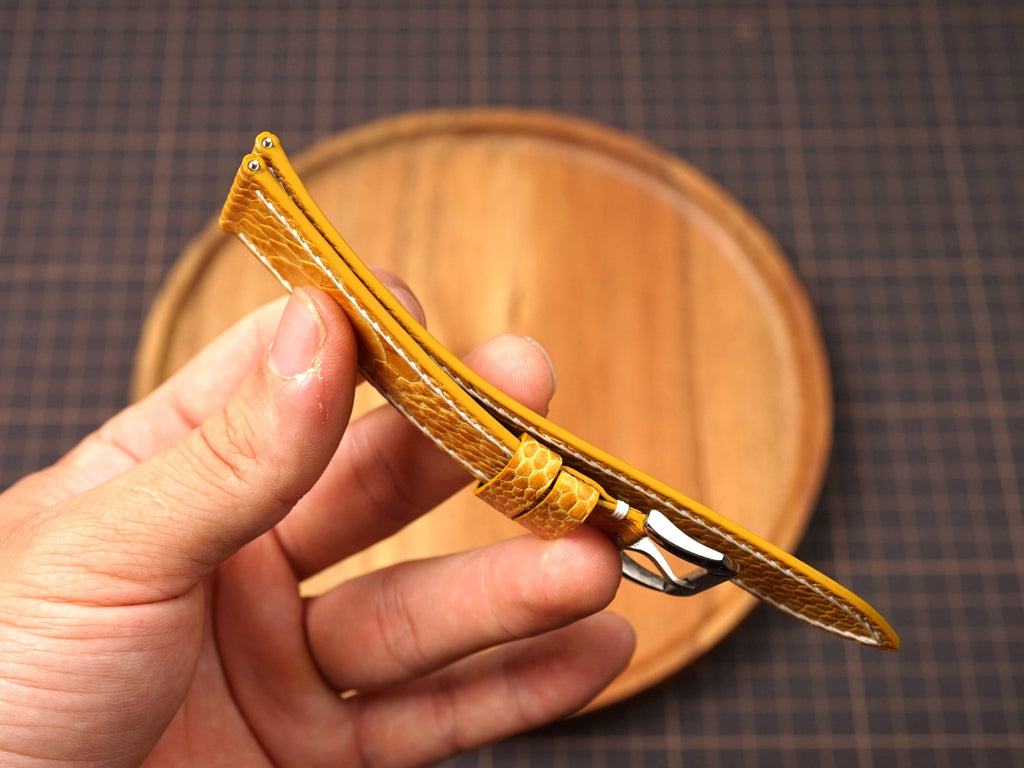 Bespoke Yellow Ostrich Leather Watch Strap, Flat and Padded Design