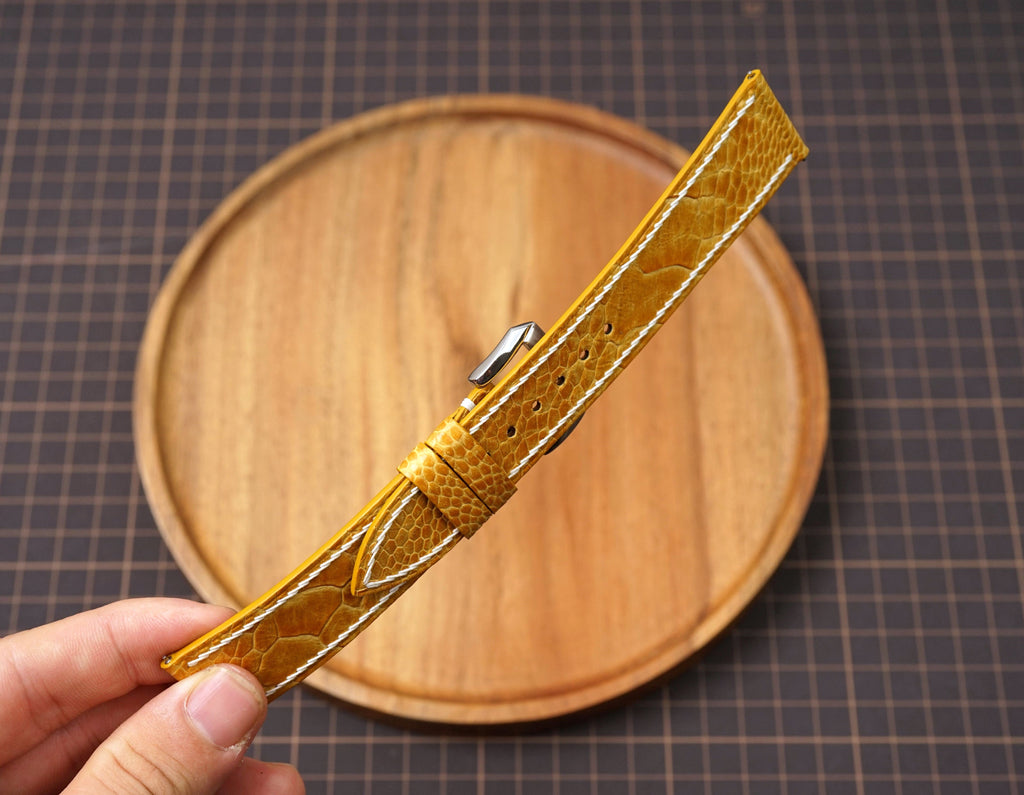 Bespoke Yellow Ostrich Leather Watch Strap, Flat and Padded Design