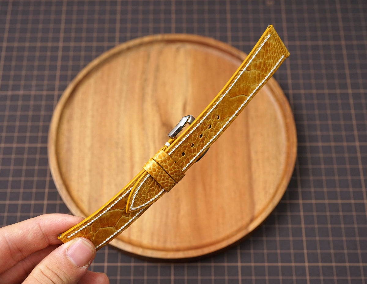 Bespoke Yellow Ostrich Leather Watch Strap, Flat and Padded Design