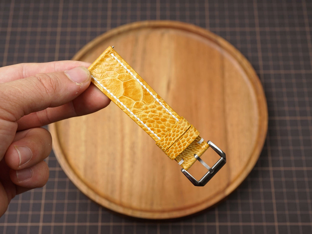 Bespoke Yellow Ostrich Leather Watch Strap, Flat and Padded Design
