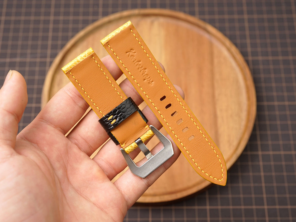 Bespoke Yellow Ostrich Leather Watch Strap for Panerai 20/22/24/26/27mm with Black Keeper