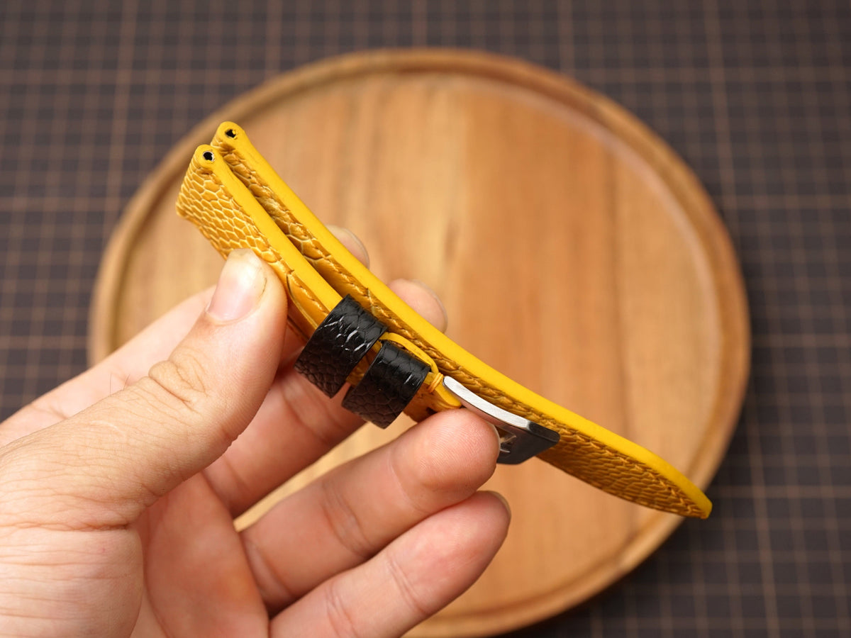 Bespoke Yellow Ostrich Leather Watch Strap for Panerai 20/22/24/26/27mm with Black Keeper
