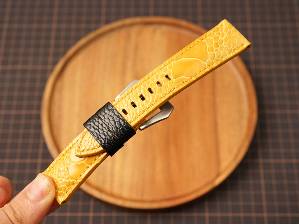 Bespoke Yellow Ostrich Leather Watch Strap for Panerai 20/22/24/26/27mm with Black Keeper