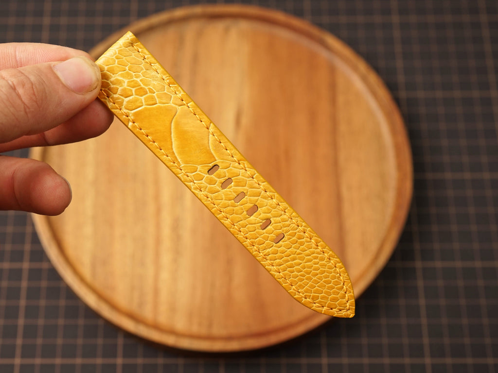 Bespoke Yellow Ostrich Leather Watch Strap for Panerai 20/22/24/26/27mm with Black Keeper