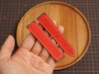 Bespoke Gray Nubuck Ostrich Leather Watch Strap with Red for Omega with Deployant Clasp