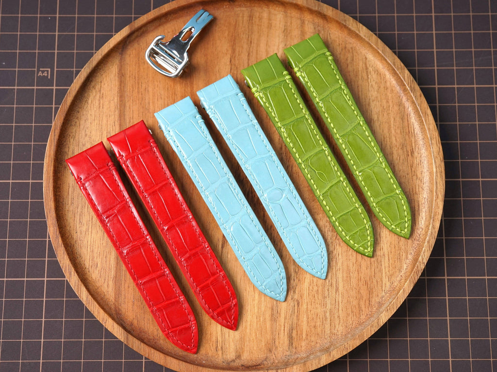 Bespoke Alligator Leather Watch Strap for Cartier Santos, Roadster, Dumont, Available in Many Colors