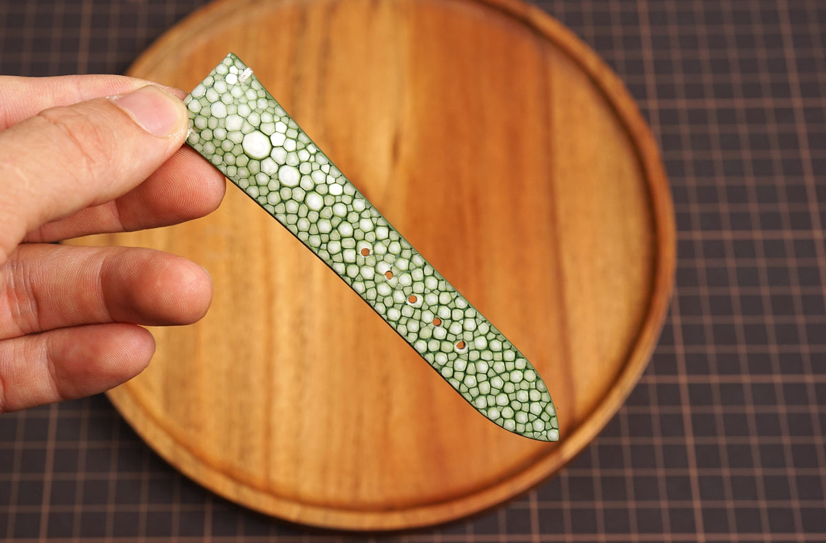 Bespoke Olive Green Double Pearl Stingray Leather Watch Strap 16/17/18/19/20/21/22/23/24/26/27mm