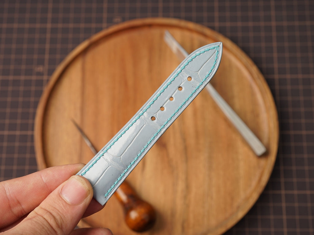 Bespoke Grayish Blue Alligator Leather Watch Strap with Deployant Clasp