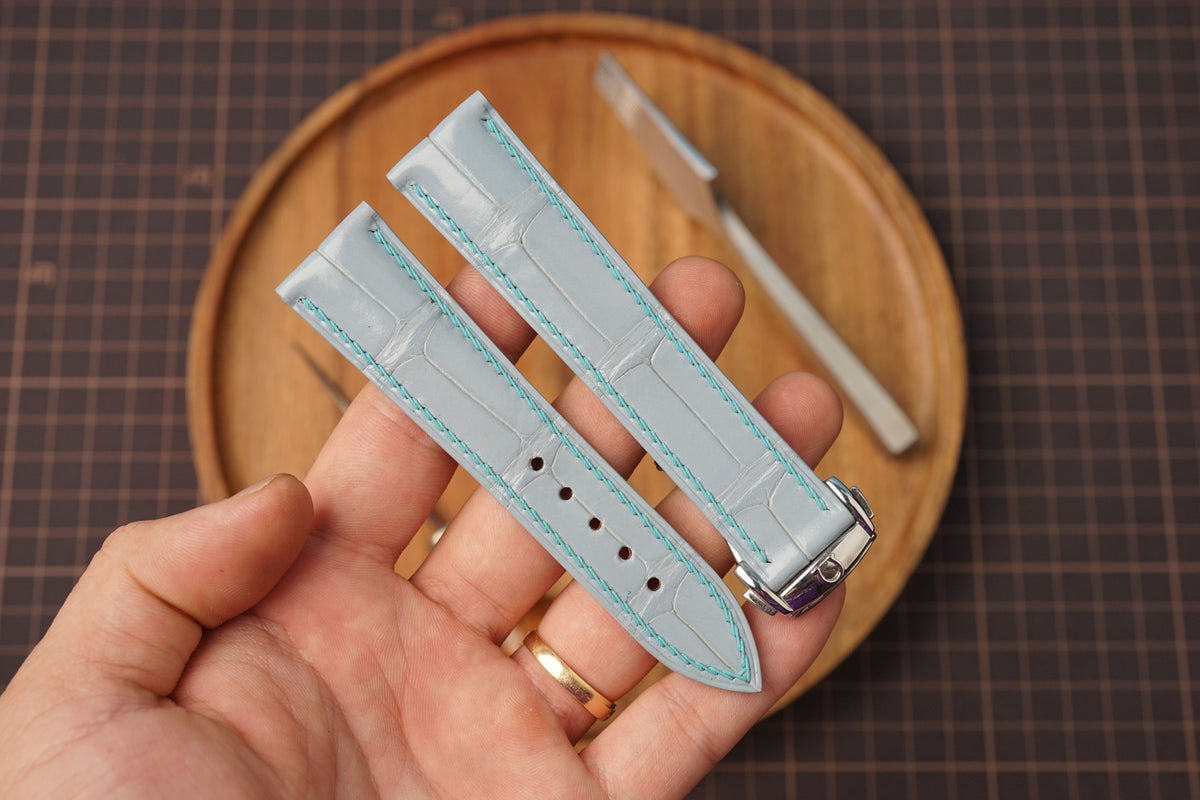Bespoke Light Blue Alligator Leather Watch Strap for Omega