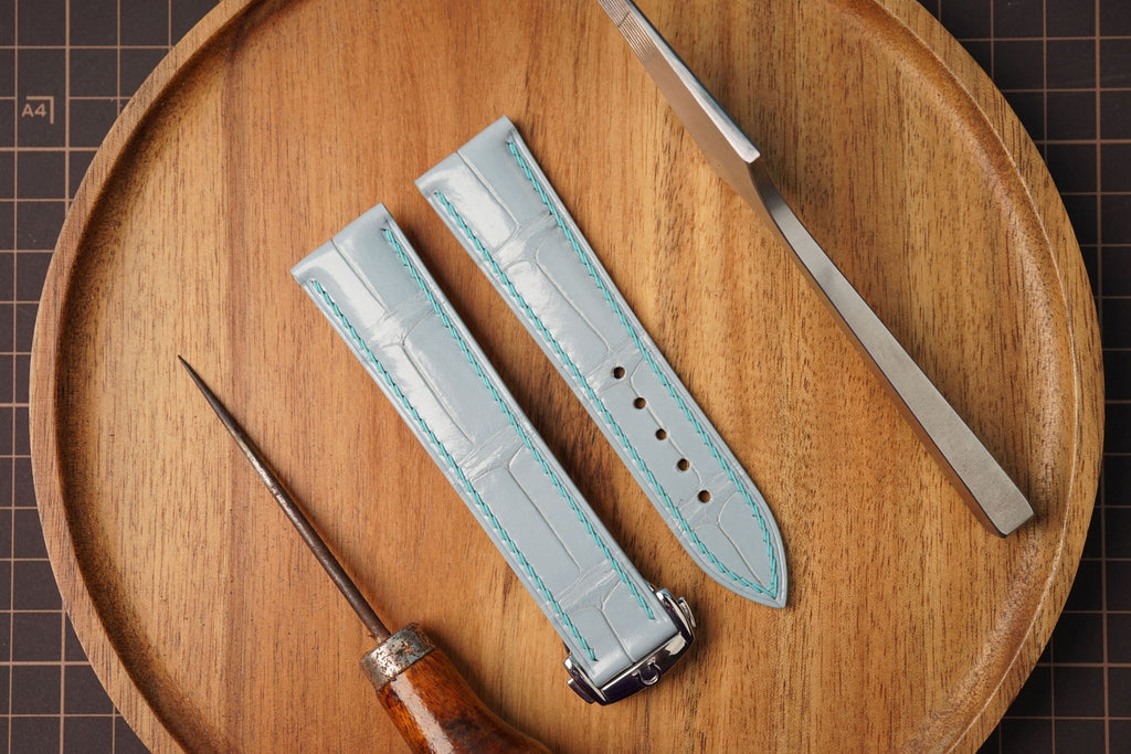Bespoke Light Blue Alligator Leather Watch Strap for Omega 18/19/20/21/22mm with Deployant Clasp 16/18/20mm