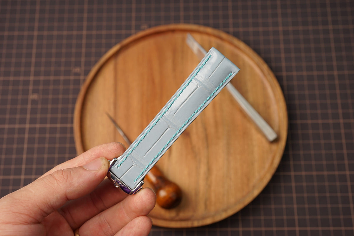 Bespoke Light Blue Alligator Leather Watch Strap for Omega 18/19/20/21/22mm with Deployant Clasp 16/18/20mm