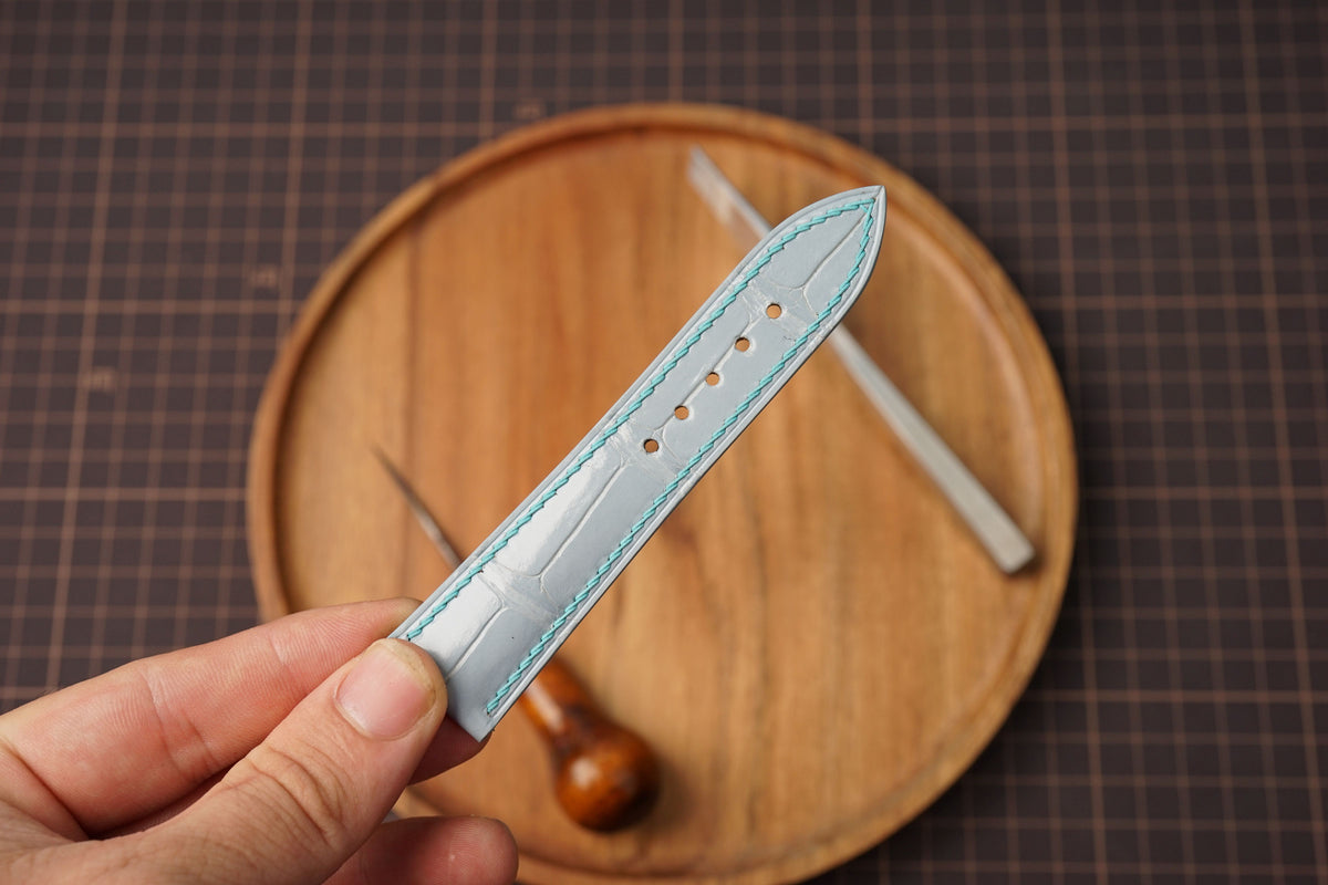Bespoke Light Blue Alligator Leather Watch Strap for Omega 18/19/20/21/22mm with Deployant Clasp 16/18/20mm