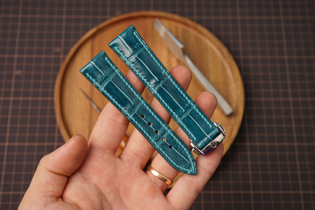 Bespoke Ocean Blue Alligator Leather Watch Strap for Omega
