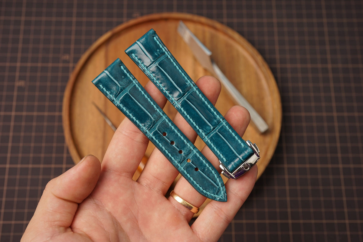 Bespoke Ocean Blue Alligator Leather Watch Strap for Omega