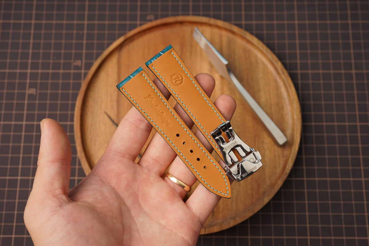 Bespoke Ocean Blue Alligator Leather Watch Strap for Omega