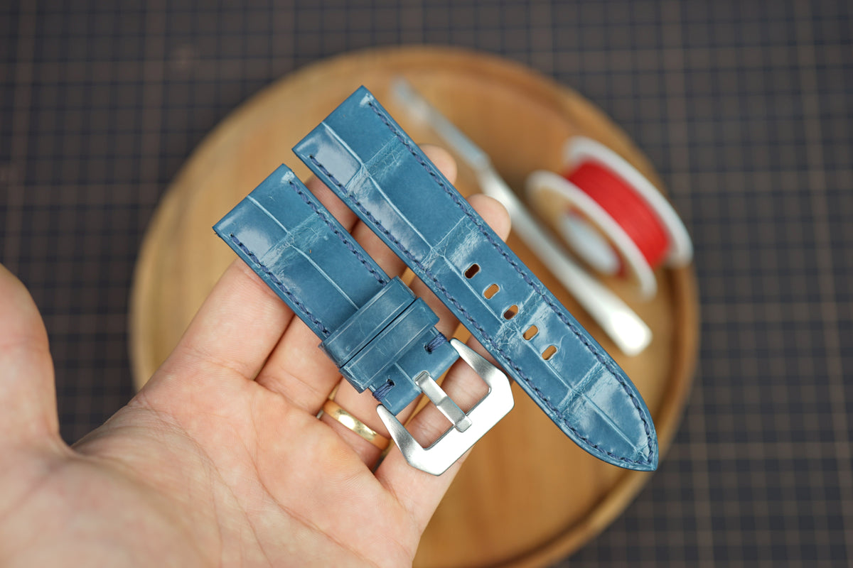 Bespoke Blue Glossy Alligator Leather Watch Strap for Panerai 20/22/24/26mm