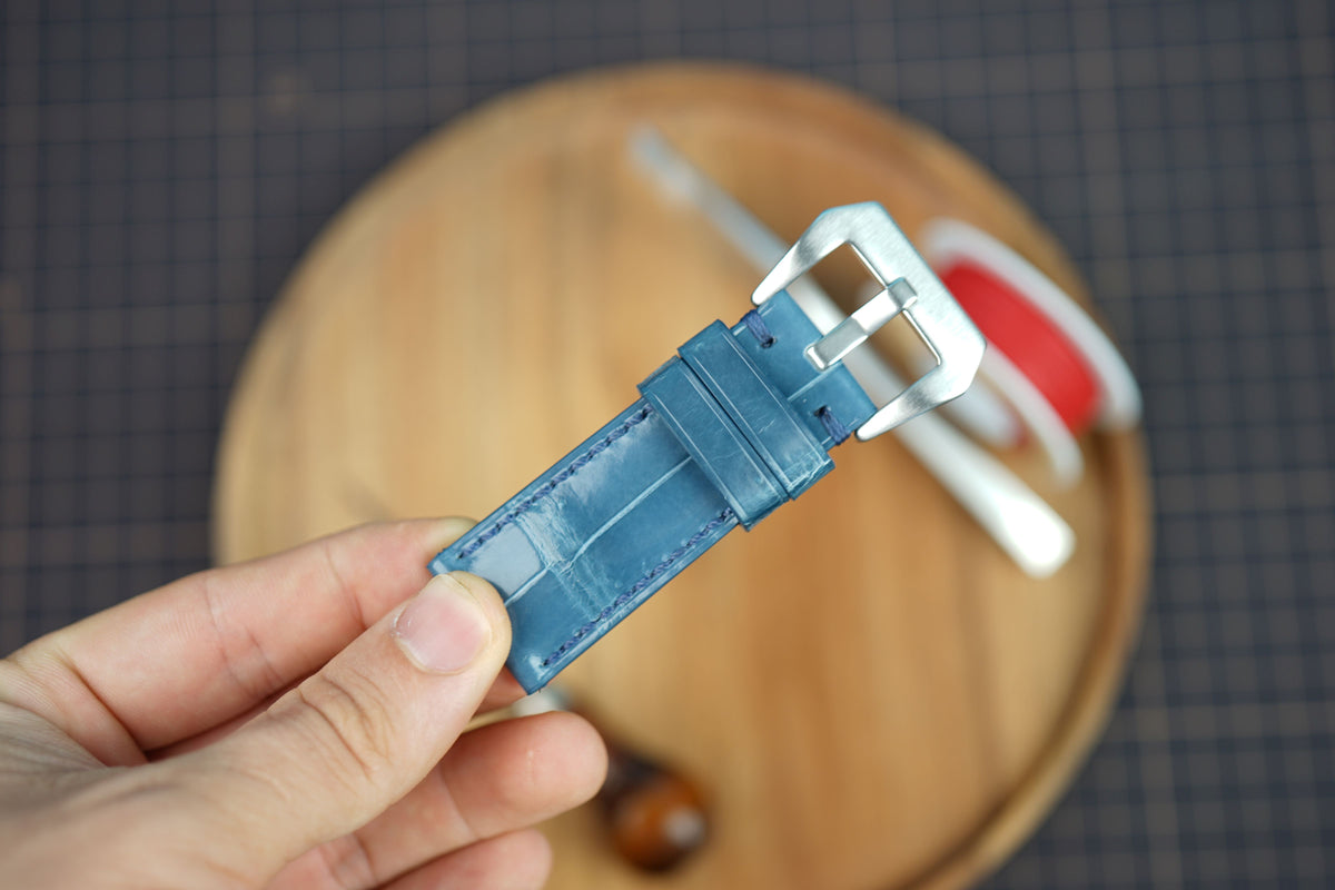 Bespoke Blue Glossy Alligator Leather Watch Strap for Panerai 20/22/24/26mm