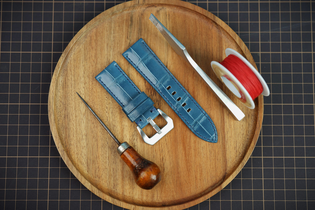 Bespoke Blue Glossy Alligator Leather Watch Strap for Panerai 20/22/24/26mm
