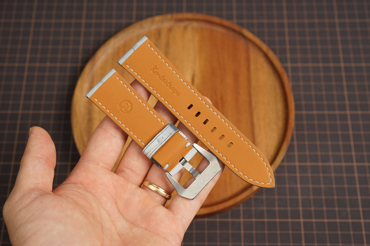 Bespoke Gray Nubuck Alligator Leather Watch Strap for Panerai 20/22/24/26/27mm