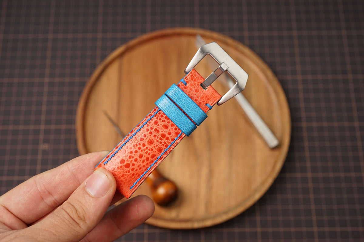 Bespoke Orange Toad Leather Watch Strap for Panerai 20/22/24/26/27mm, Exotic Leather Watch Strap