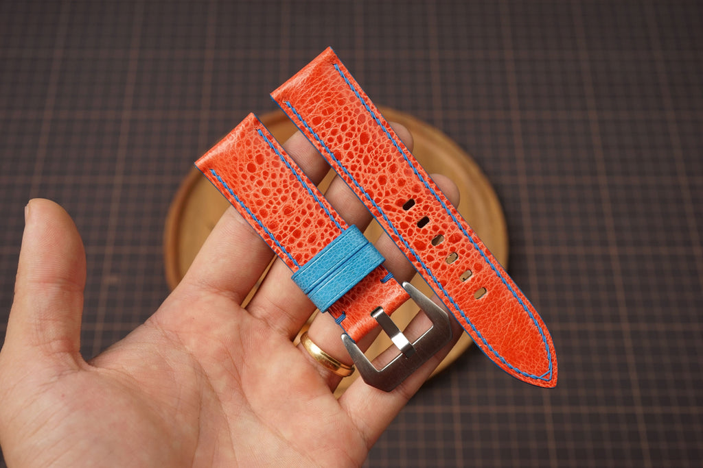 Bespoke Orange Toad Leather Watch Strap for Panerai 20/22/24/26/27mm, Exotic Leather Watch Strap