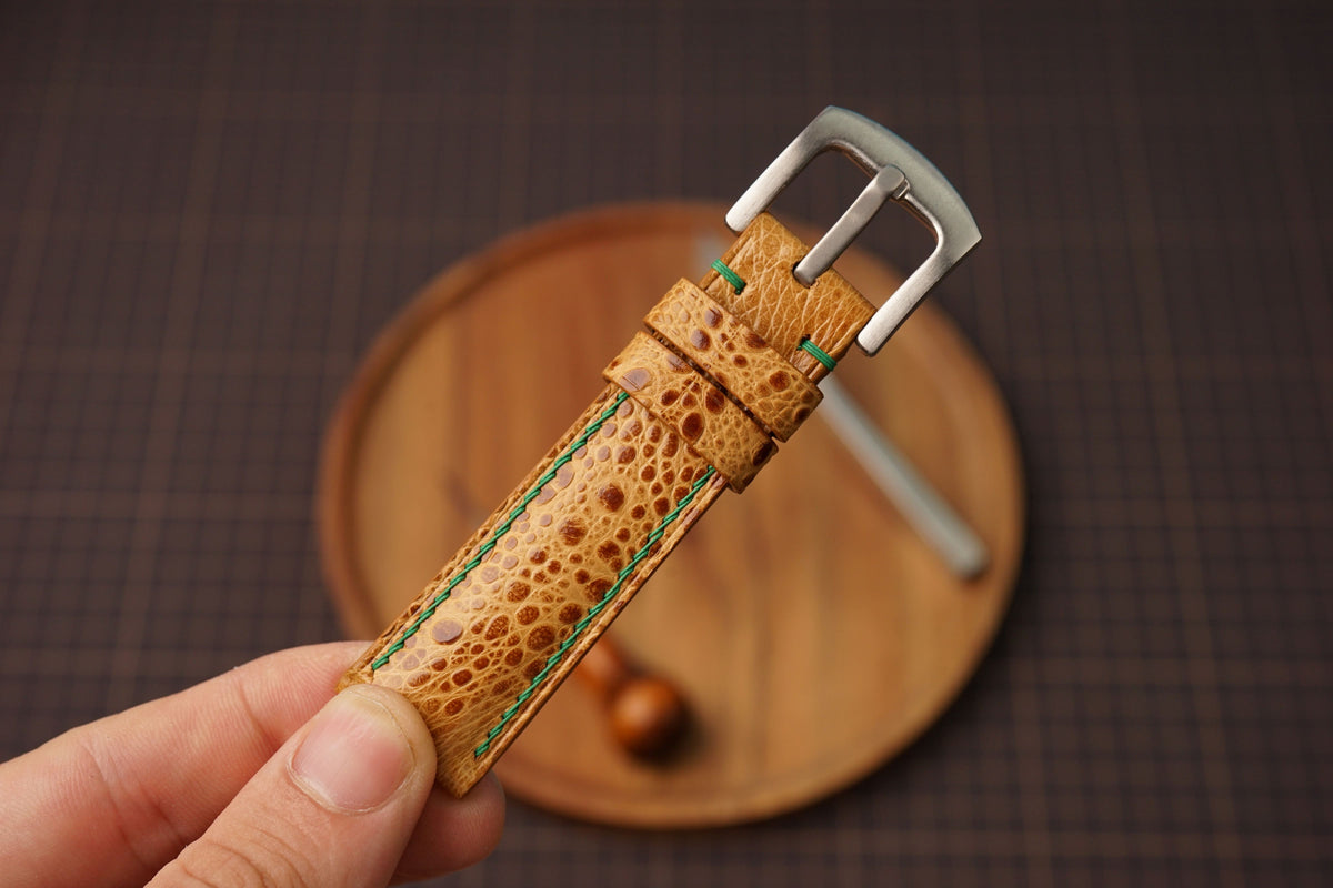 Bespoke Mustard Yellow Toad Leather Watch Strap, Diver Leather Watch Band