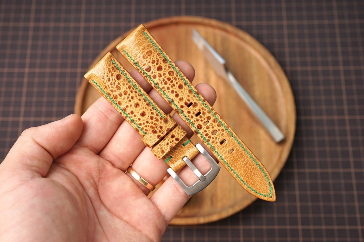 Bespoke Mustard Yellow Toad Leather Watch Strap, Diver Leather Watch Band