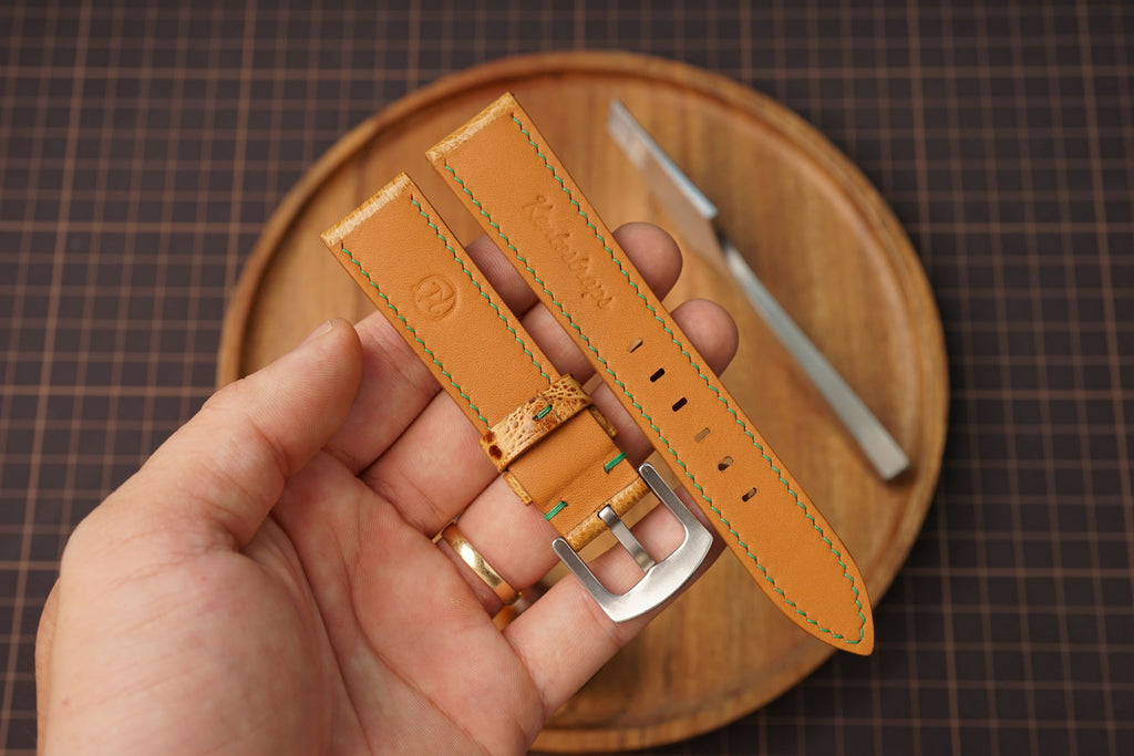 Bespoke Mustard Yellow Toad Leather Watch Strap, Diver Leather Watch Band