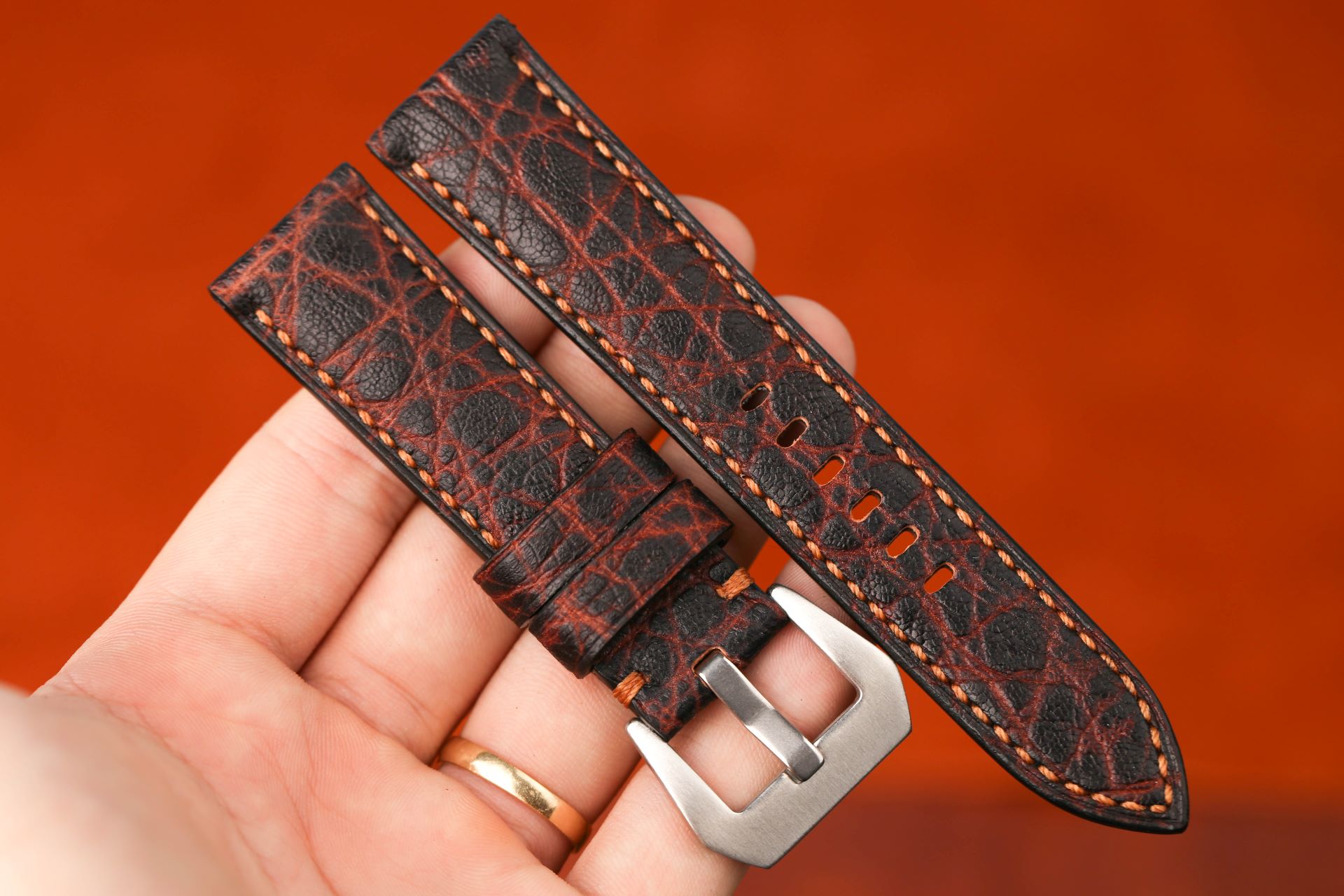 Black Burgundy Elephant Watch strap 24mm (5)