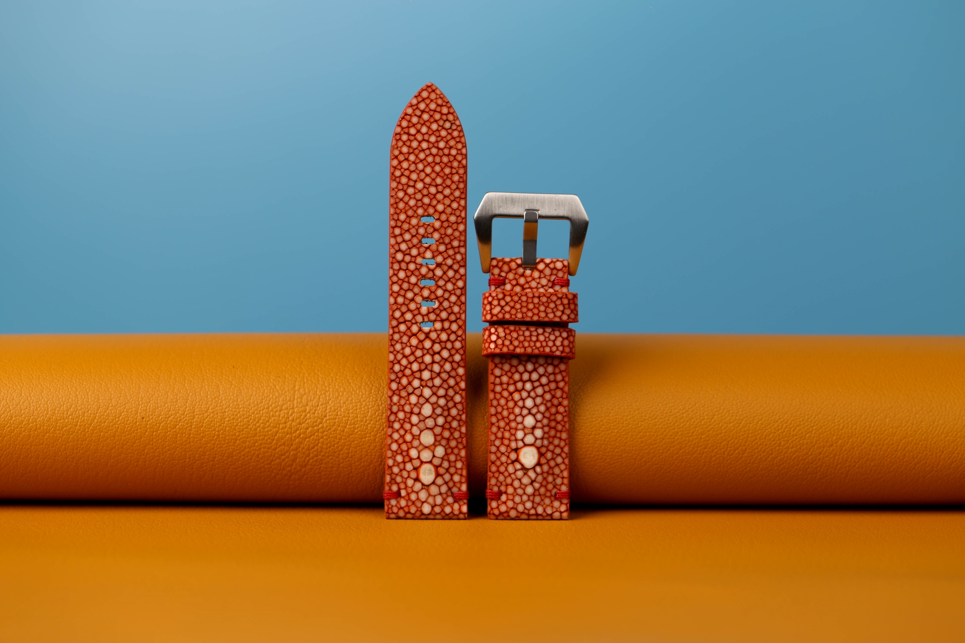 Double Pearl Dark Orange Stingray Watch Strap