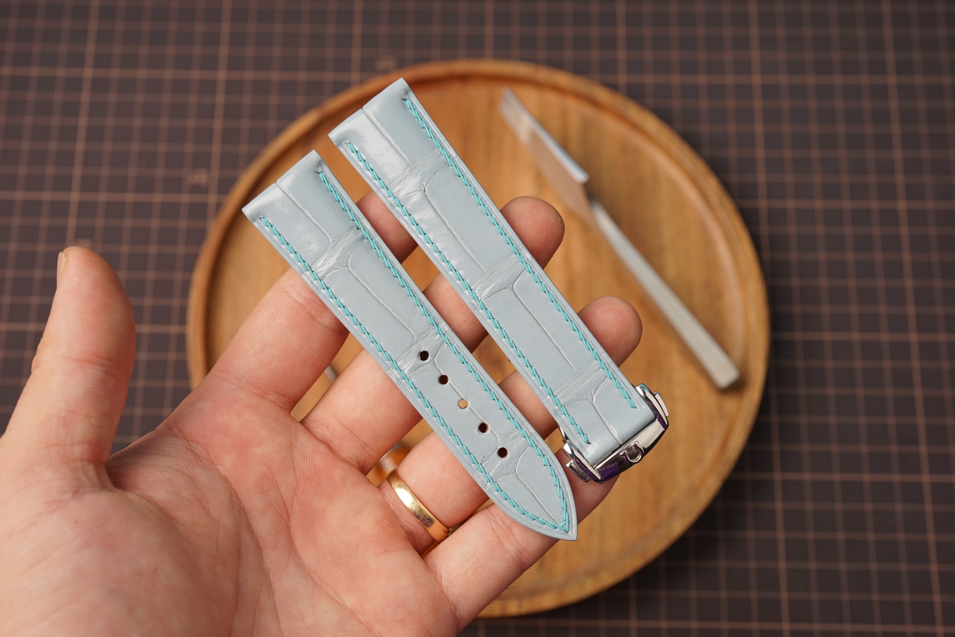 baby Blue leather watch strap for omega watch, omega watch strap by kentostraps