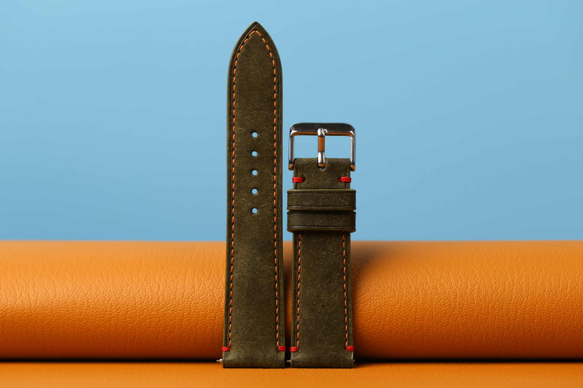 Olive green Pueblo Leather watch strap (1)